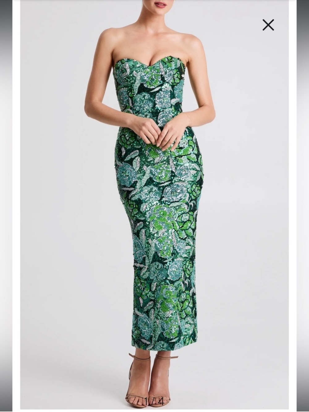 helsi monique green sequin strapless floral maxi gown party dress size XS NEW